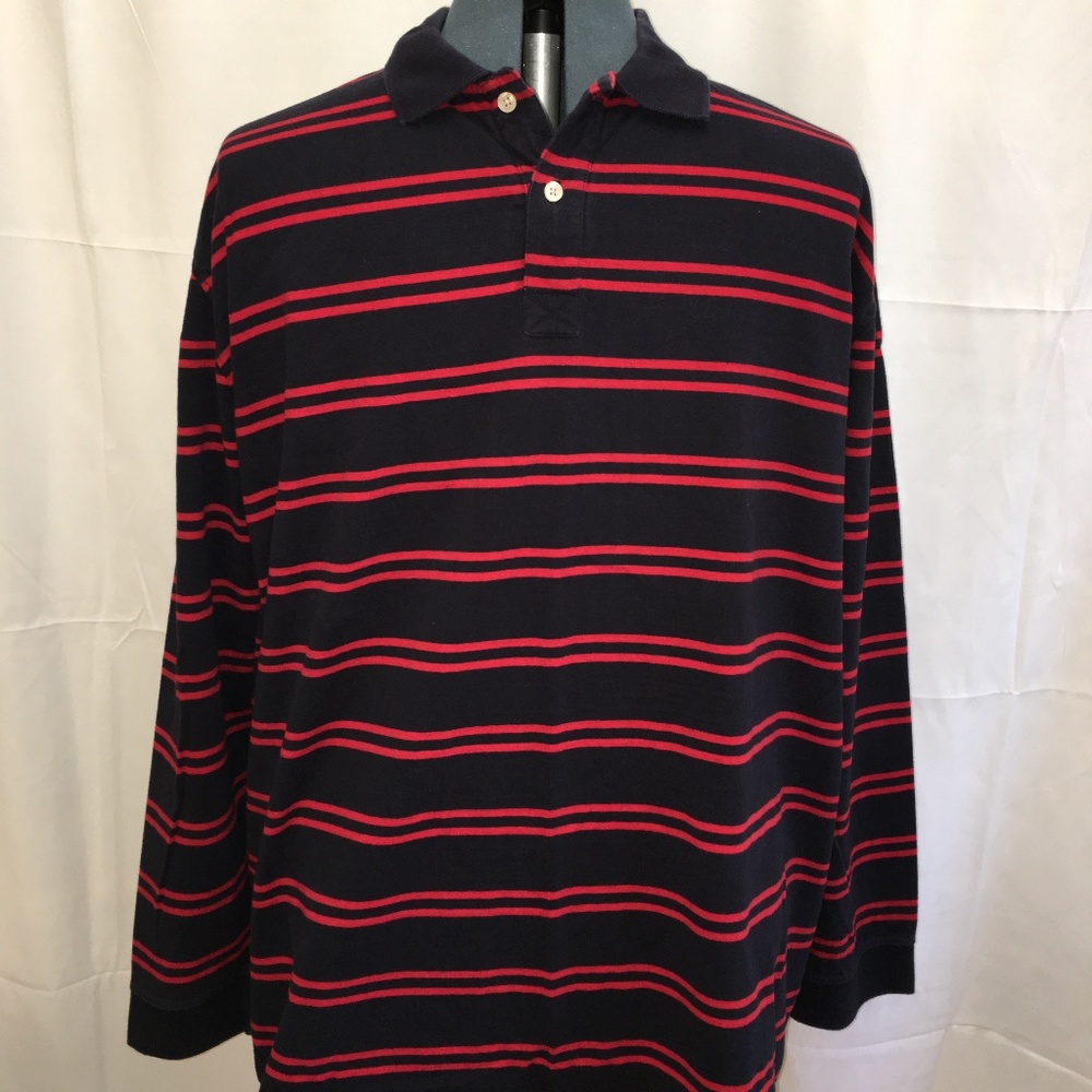 Red and Black/Dark Blue Long Sleeve Men's Polo 3XL